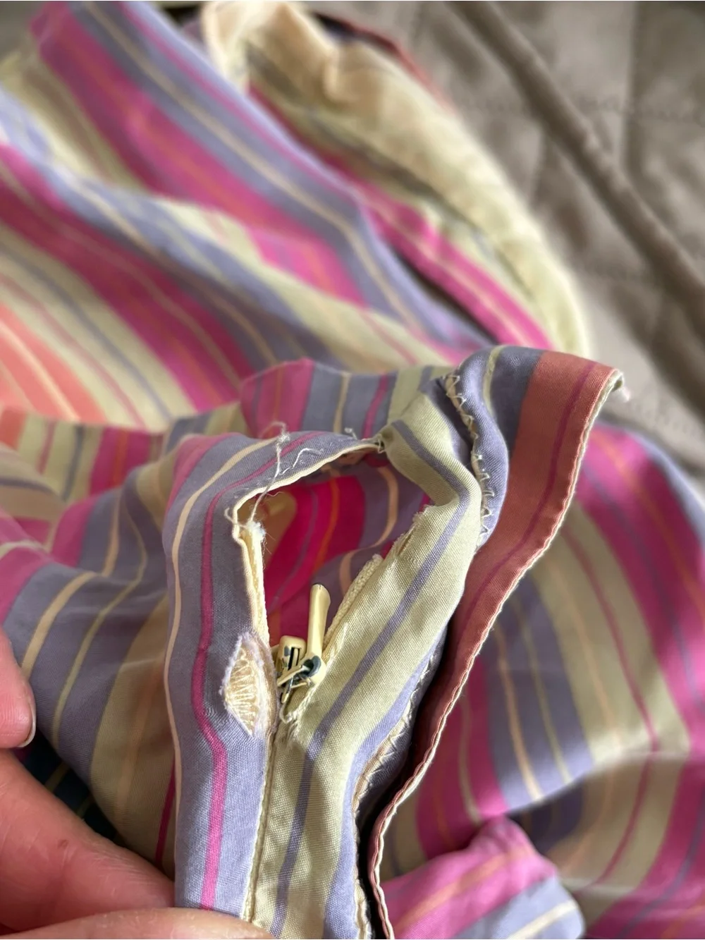 Ann Gish Ready To bed 100% Silk Queen Duvet Cover 90x92 Retro Striped Pink Yello